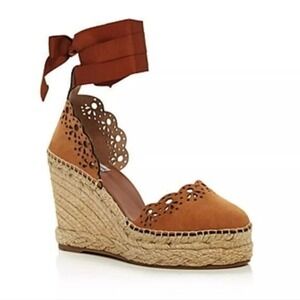Tabitha Simmons Womens Ravi Brown  Suede Espadrille Wedge Sandals 37 US 7